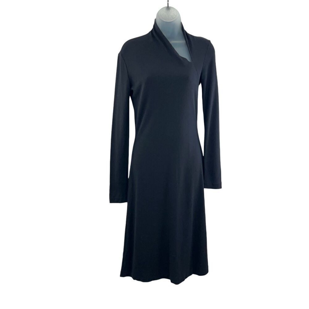 MaxMara Italy Midi Dress Women's Size 38 Black Wool Viscose Long Sleeve Mock
